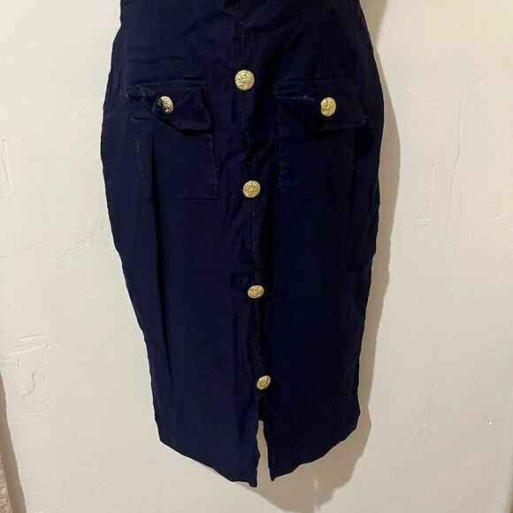 Renata Simonceles Women's Navy Crew Neck Midi Dress Gold Buttons Small - Picture 3 of 7